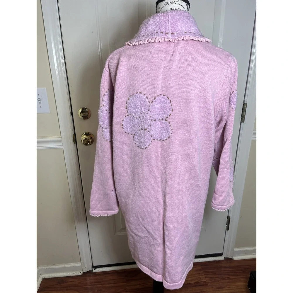 Vintage Storybook Knits Pink Size 1X Cardigan Sweater Floral Flowers Tunic Long